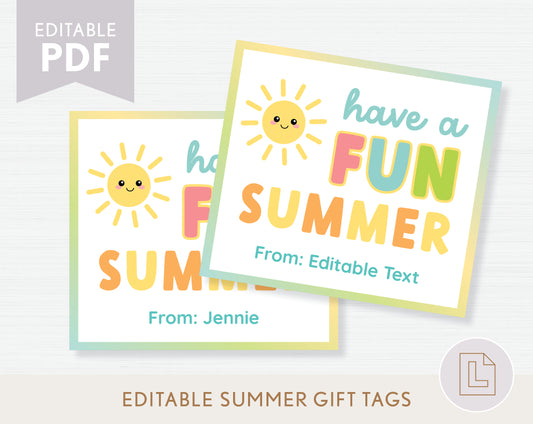 Editable End of School Year Summer Gift Tags