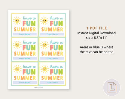 Editable End of School Year Summer Gift Tags