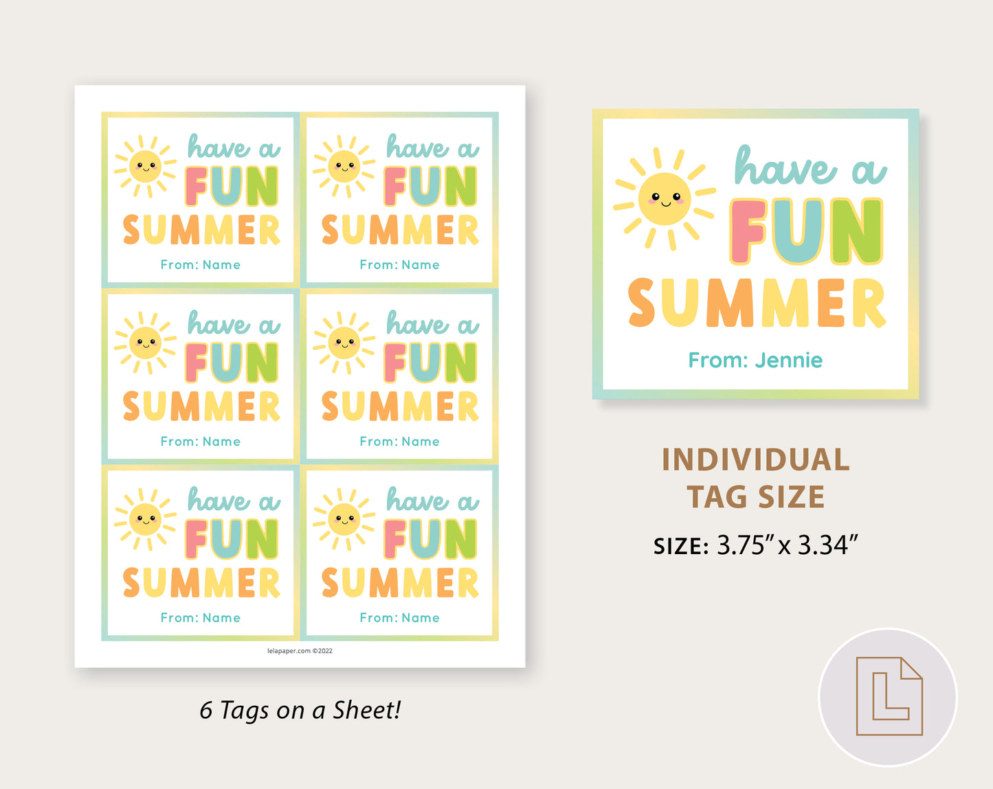 Editable End of School Year Summer Gift Tags