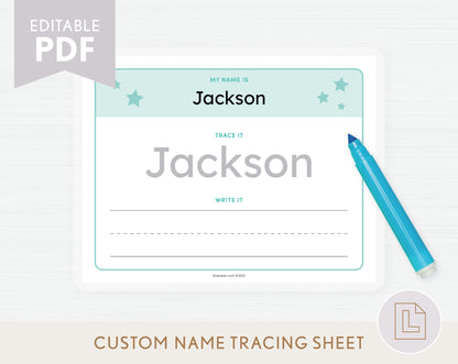 Editable Name Tracing Sheet Blue
