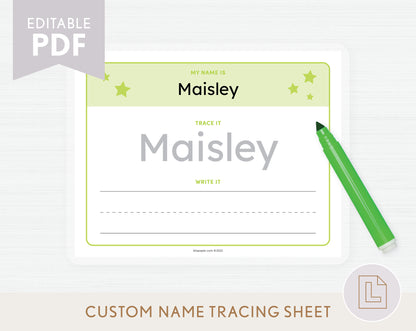 Editable Name Tracing Sheet Green