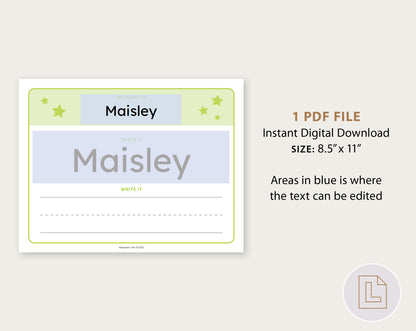Editable Name Tracing Sheet Green