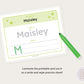 Editable Name Tracing Sheet Green