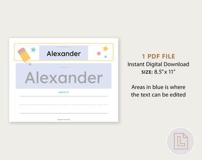 Editable Name Tracing Sheet