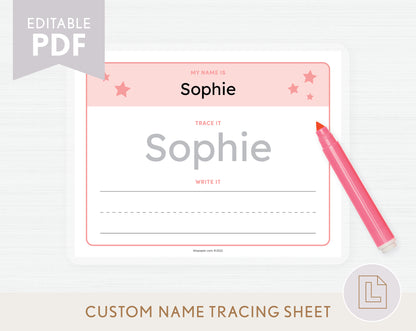 Editable Name Tracing Sheet Pink
