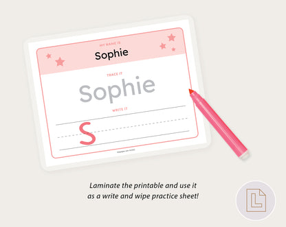 Editable Name Tracing Sheet Pink