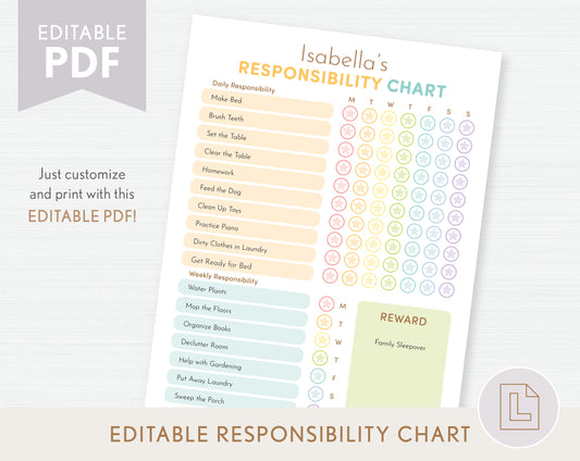 Responsibility Chore Editable Chart