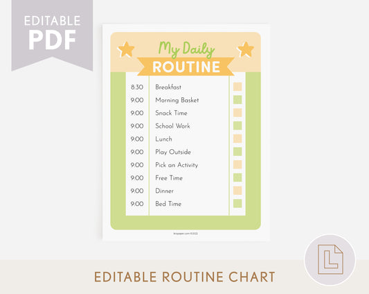 Daily Routine Editable Chart Green