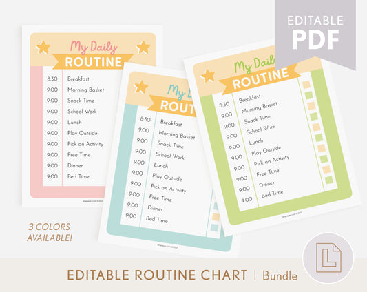 Daily Routine Editable Chart Bundle | 3 Colors