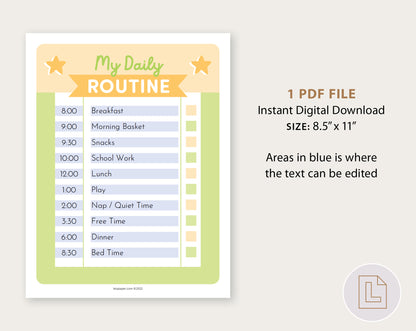Daily Routine Editable Chart Green