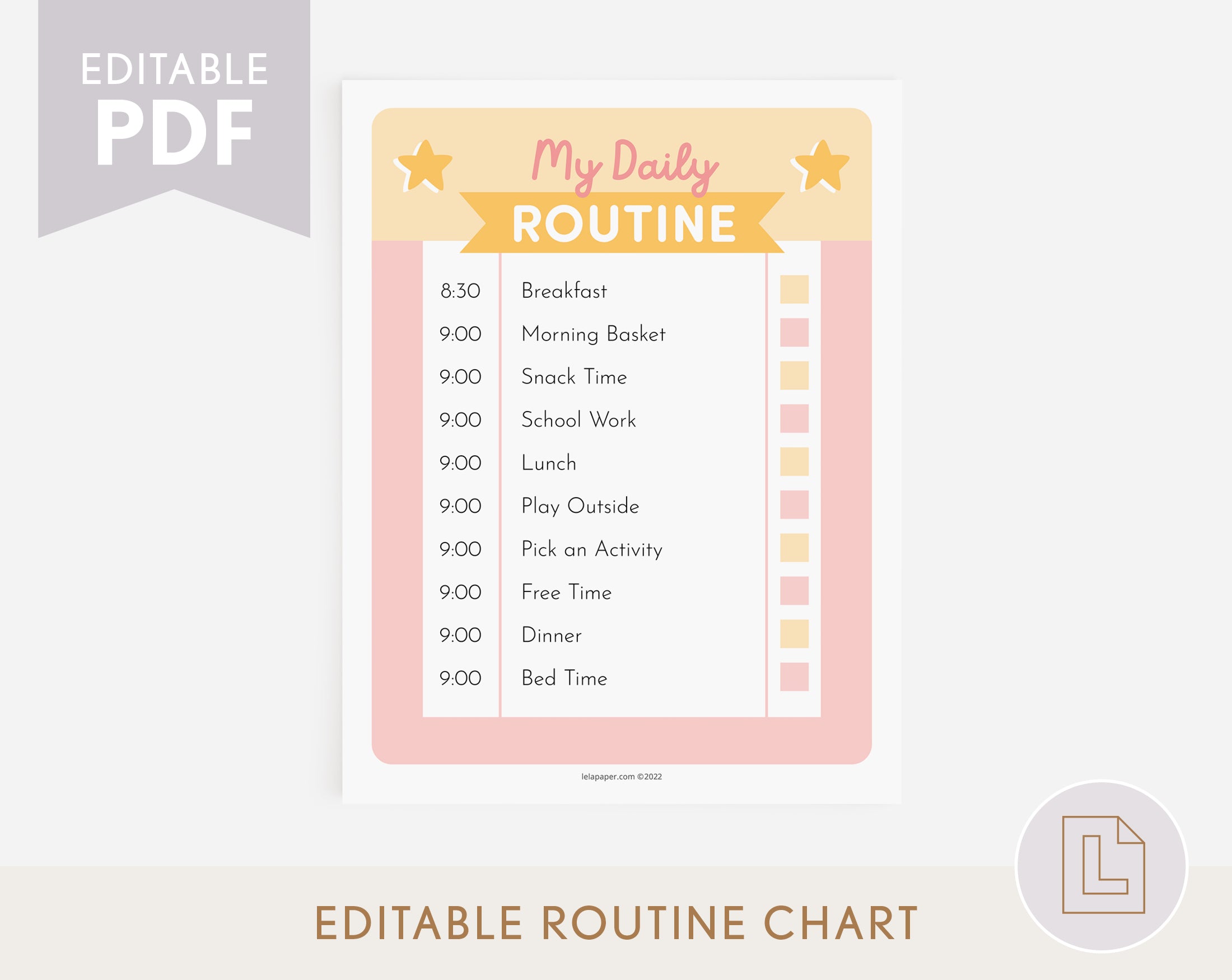 Daily Routine Editable Chart Pink – Lela Paper