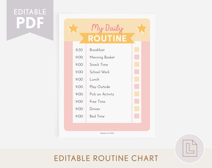 Daily Routine Editable Chart Pink