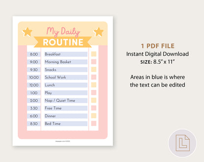 Daily Routine Editable Chart Pink