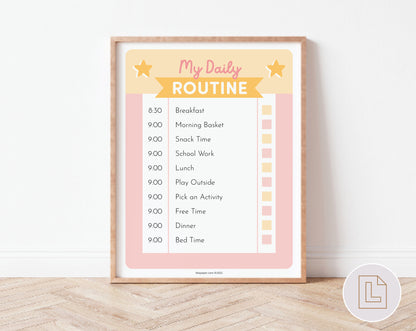 Daily Routine Editable Chart Pink