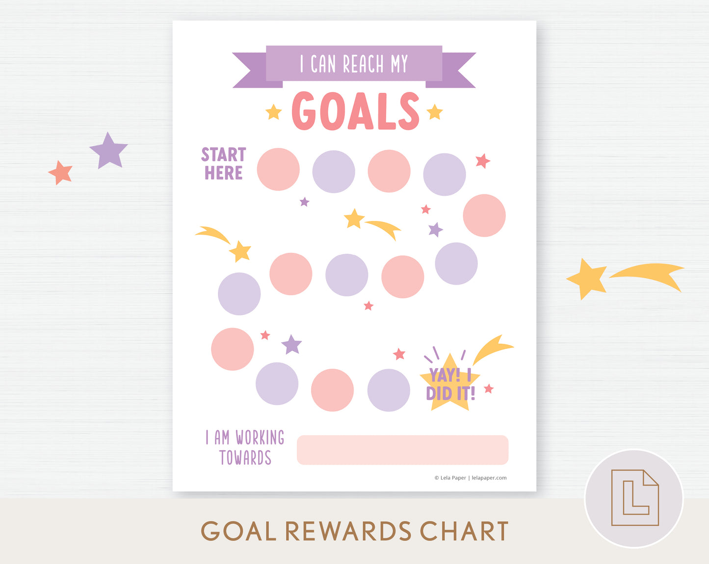 I Can Reach Goals Rewards Sticker Chart - Pink