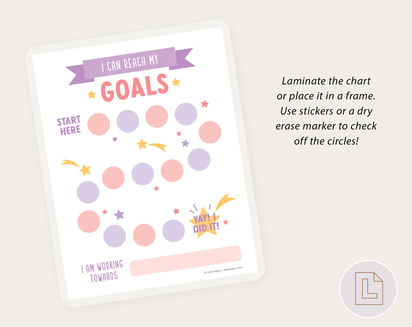 I Can Reach Goals Rewards Sticker Chart - Pink