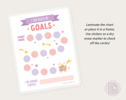 I Can Reach Goals Rewards Sticker Chart - Pink
