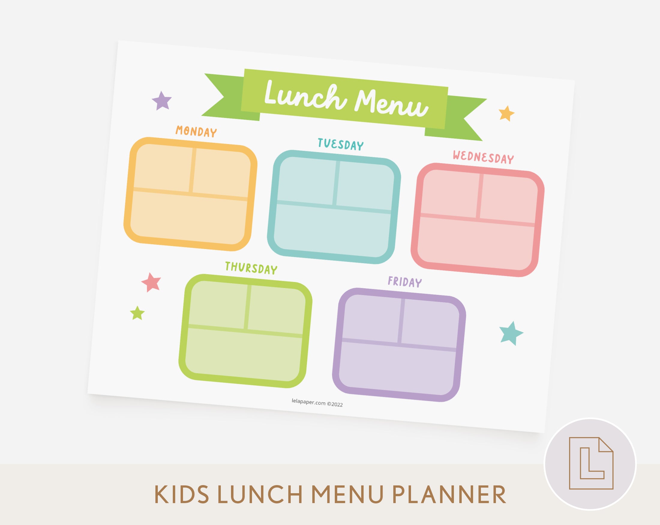 Lunch Weekly Menu Planner Chart – Lela Paper