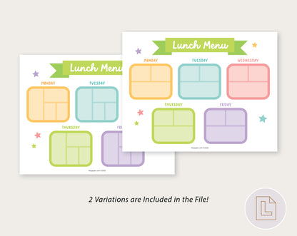 Lunch Weekly Menu Planner Chart