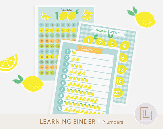 Learning Binder Lemonade – Counting Numbers Printable - 10, 20, 100