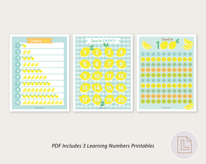 Learning Binder Lemonade – Counting Numbers Printable - 10, 20, 100