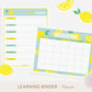 Learning Binder Lemonade – Weekly Monthly Planner Printable