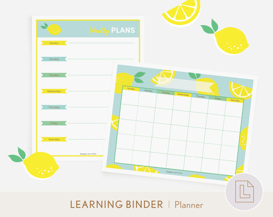 Learning Binder Lemonade – Weekly Monthly Planner Printable
