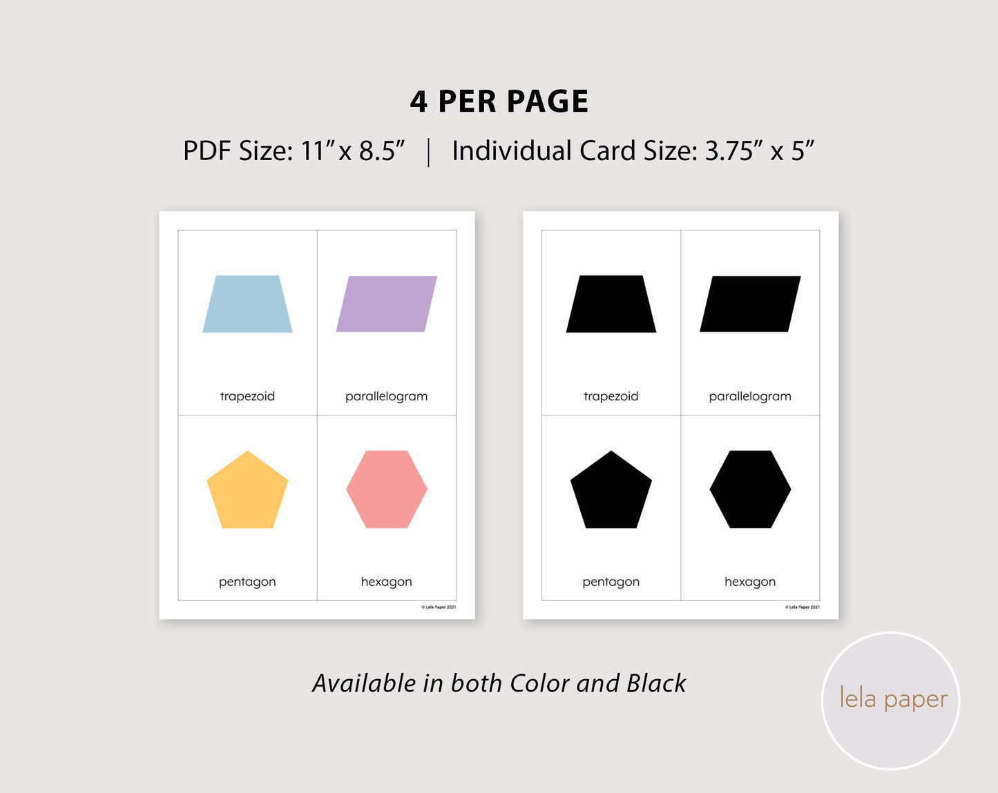 Basic Shapes Minimalist Flash Cards Printable