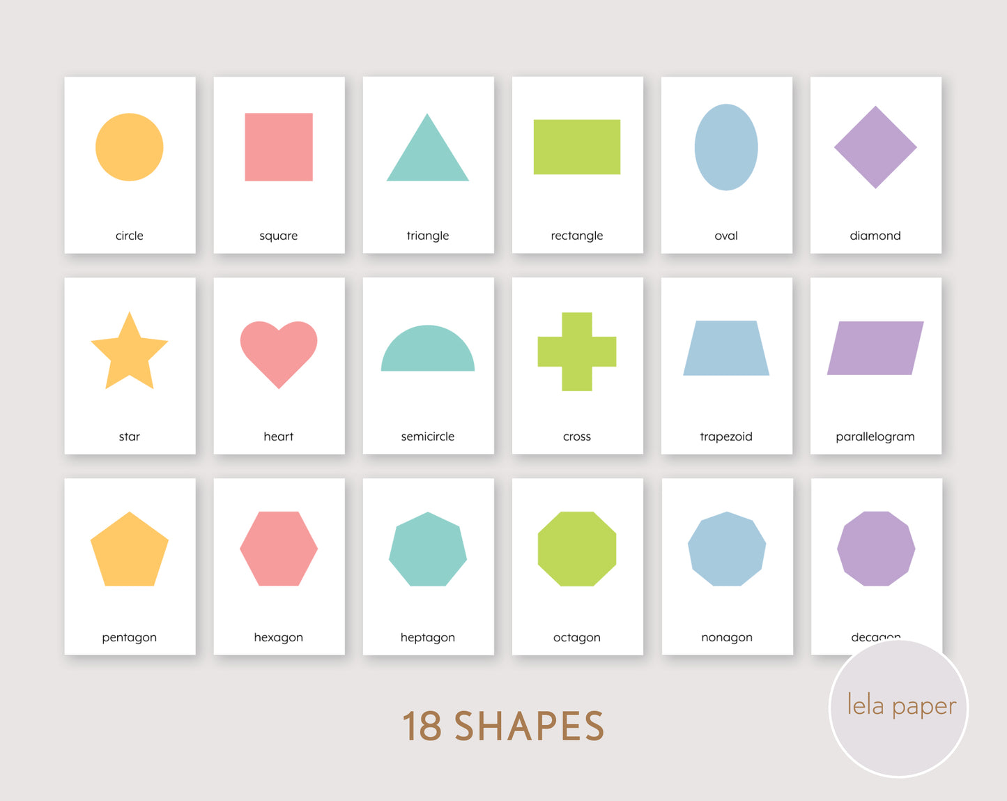 Basic Shapes Minimalist Flash Cards Printable