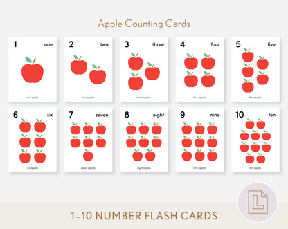 Apples Counting Flash Cards Numbers 1-10