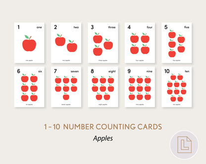 Apples Counting Flash Cards Numbers 1-10