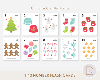 Christmas Counting Flash Cards Numbers 1-10