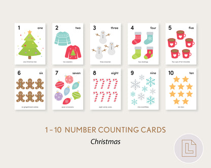 Christmas Counting Flash Cards Numbers 1-10