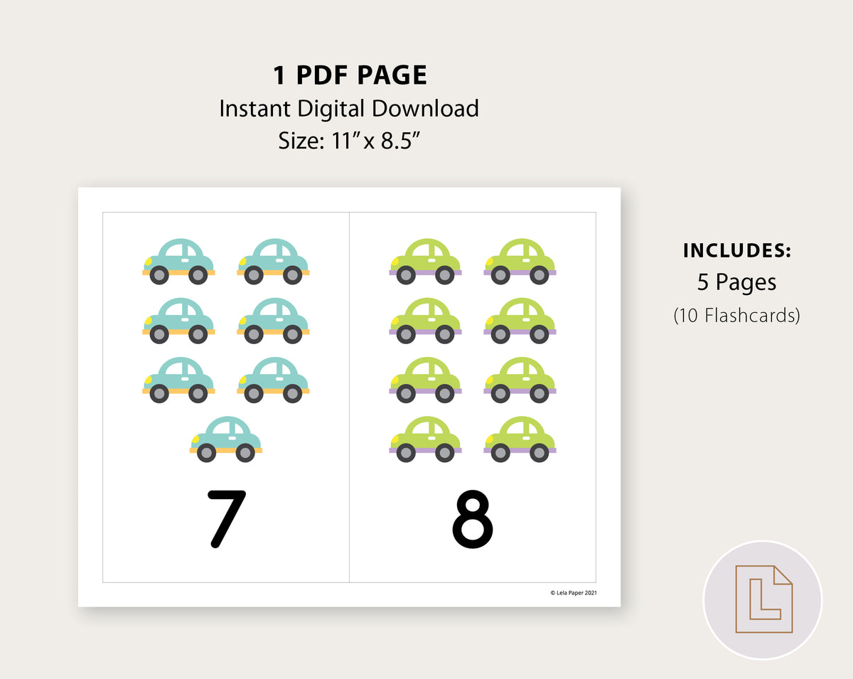 Cars Counting Flash Cards Printable – Lela Paper