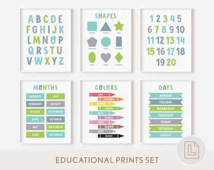 Educational Learning Poster Wall Art | Blue Gray