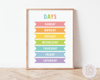 Days of the Week | Educational Poster Wall Art