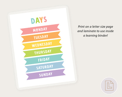 Days of the Week | Educational Poster Wall Art