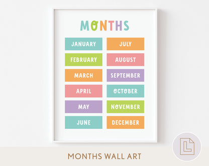 Months of the Year | Educational Poster Wall Art