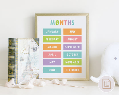 Months of the Year | Educational Poster Wall Art