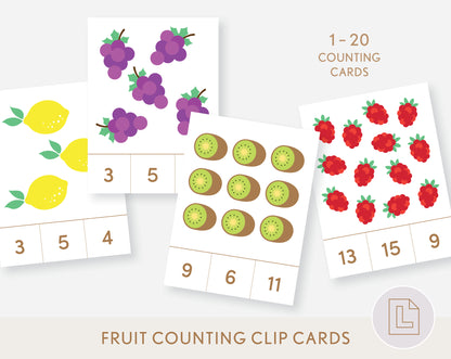 Fruit Count and Clip Cards Numbers 1-20