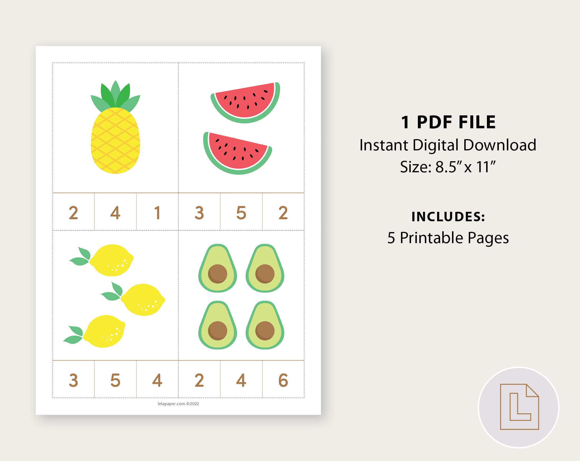 Fruit Count and Clip Cards Numbers 1-20