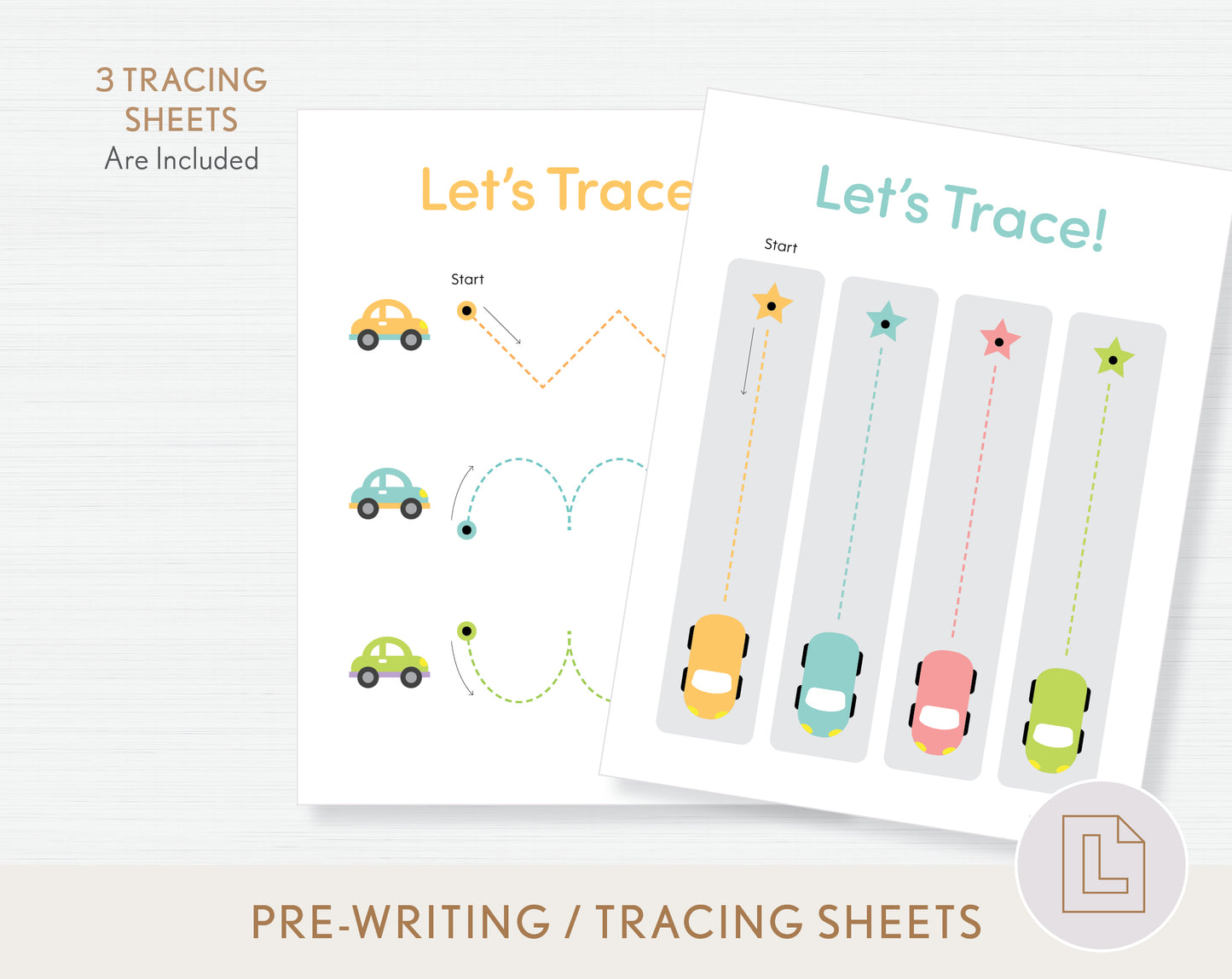 Cars Tracing Pre-writing Practice Worksheet