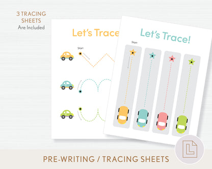 Cars Tracing Pre-writing Practice Worksheet