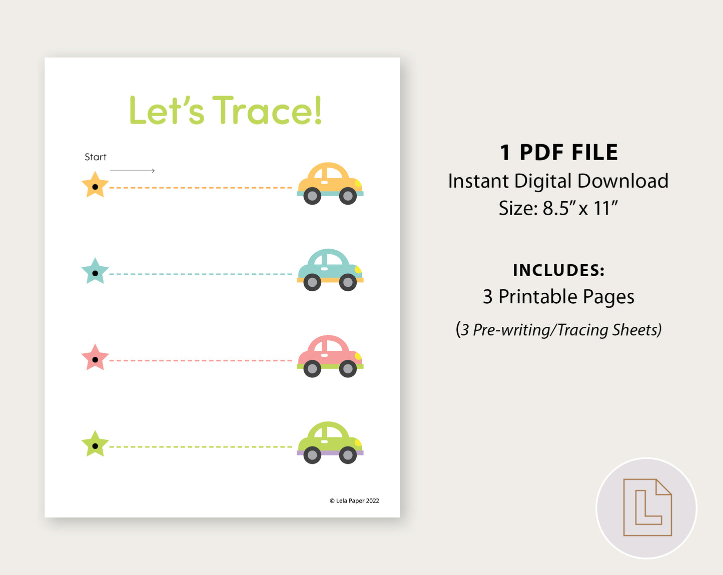 Cars Tracing Pre-writing Practice Worksheet