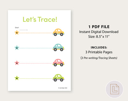 Cars Tracing Pre-writing Practice Worksheet