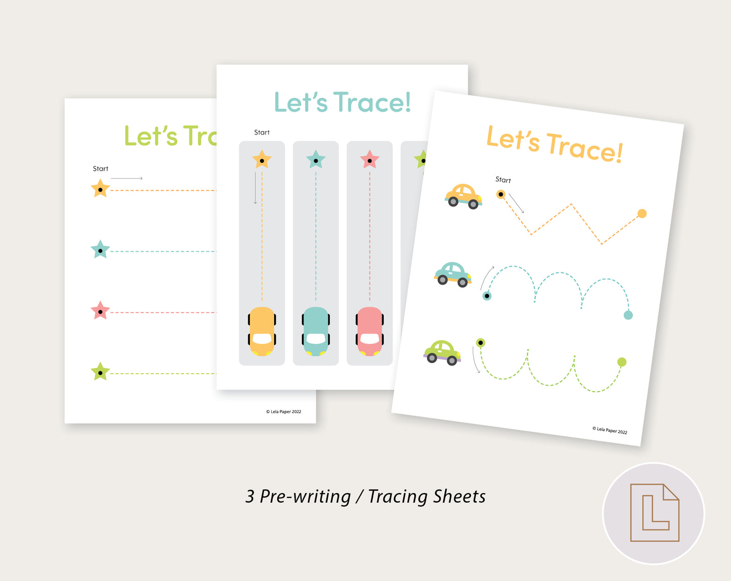 Cars Tracing Pre-writing Practice Worksheet