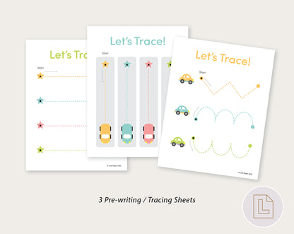 Cars Tracing Pre-writing Practice Worksheet
