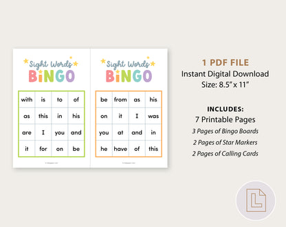 Sight Words Bingo Game