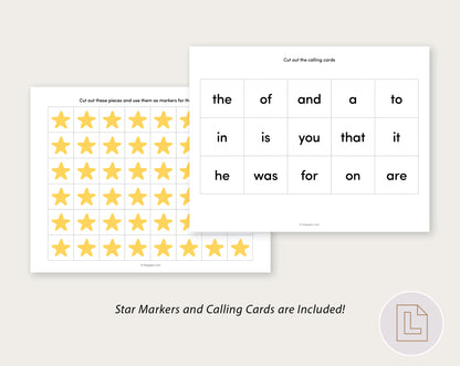Sight Words Bingo Game