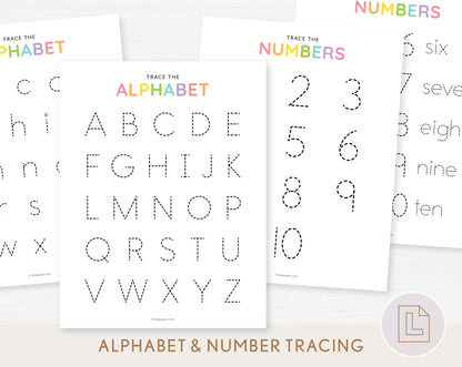 Alphabet Number Tracing Sheets